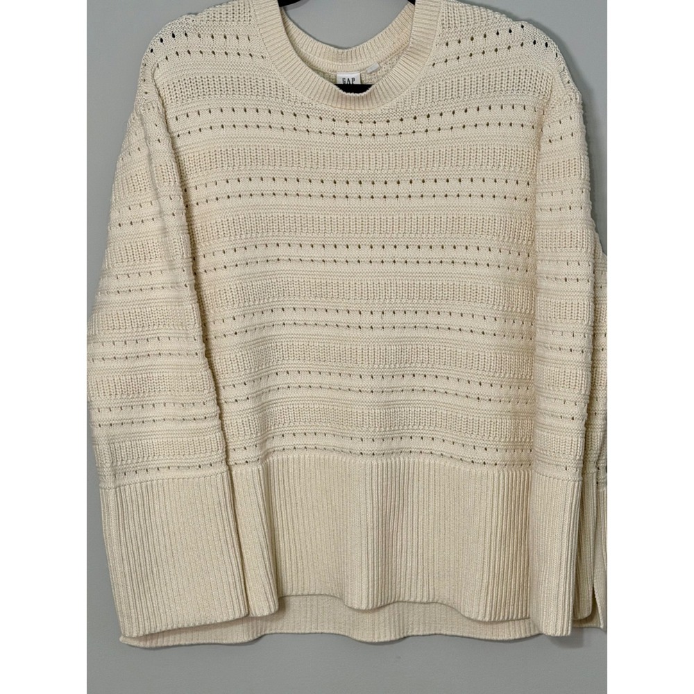 Gap Cream Pointelle Knit Sweater Cottagecore Coquette Light Academia Boho L